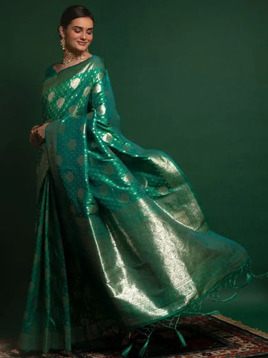 Ravishing Green Zari Weaving Silk Festival Wear Saree With Blouse